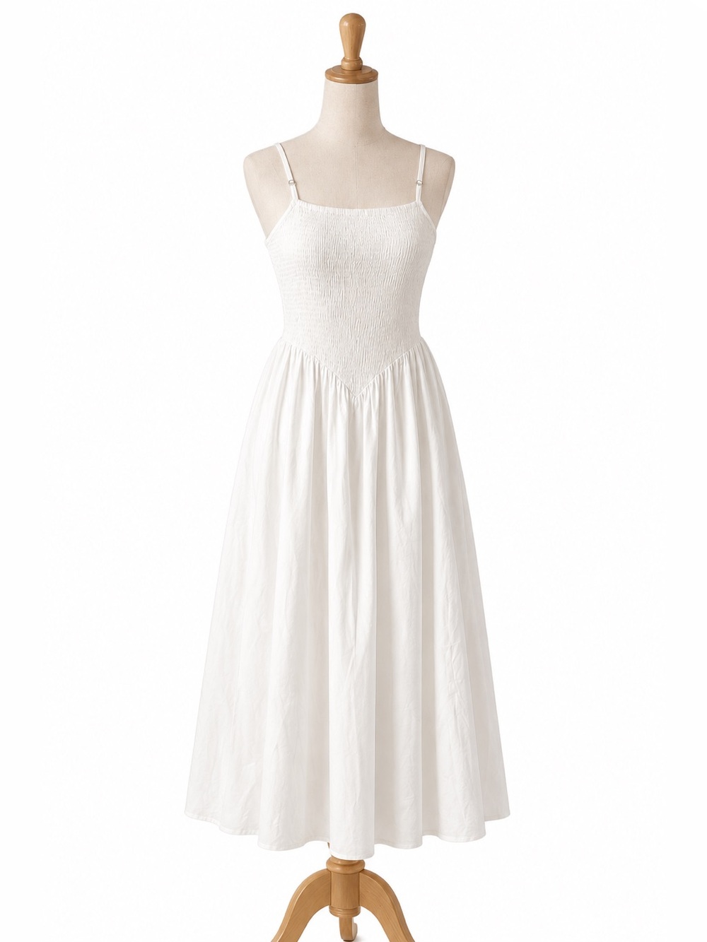 Lena White Smocked Midi Sundress
